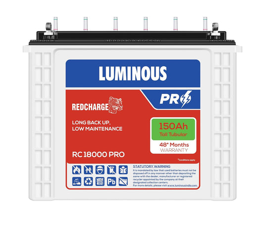 Luminous RC18000 PRO 150Ah Redcharge tall tubular battery 24+24 48*Month warranty
