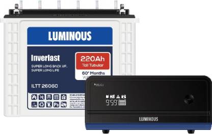 Luminous Zelio Smart 1100 Pure Sine wave Inverter with ILTT26060 220Ah Tall tubular Battery 60*Month Warranty