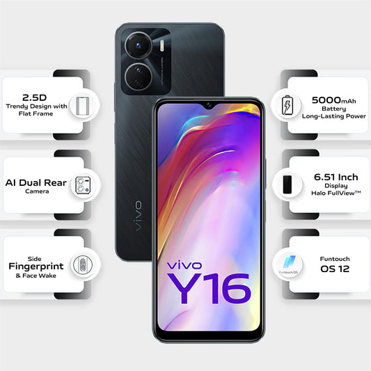 Vivo Y16 (Stellar Black, 4GB RAM, 64GB Storage)