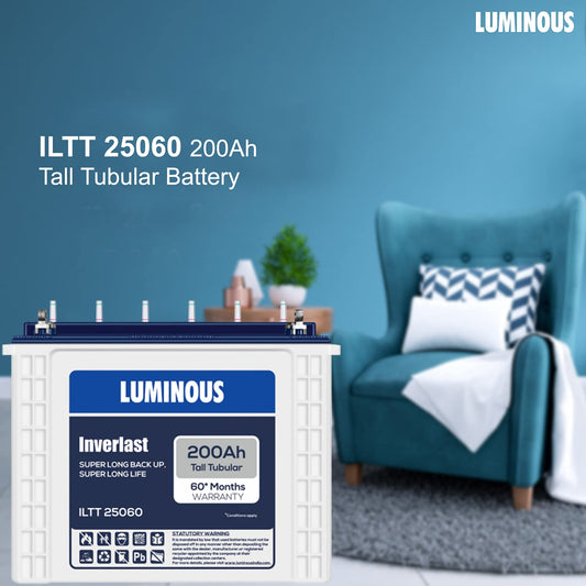 Luminous Tubular Inverlast 200ah Battery - Inverlast ILTT25060 Tall Tubular Battery for Home, Office, White