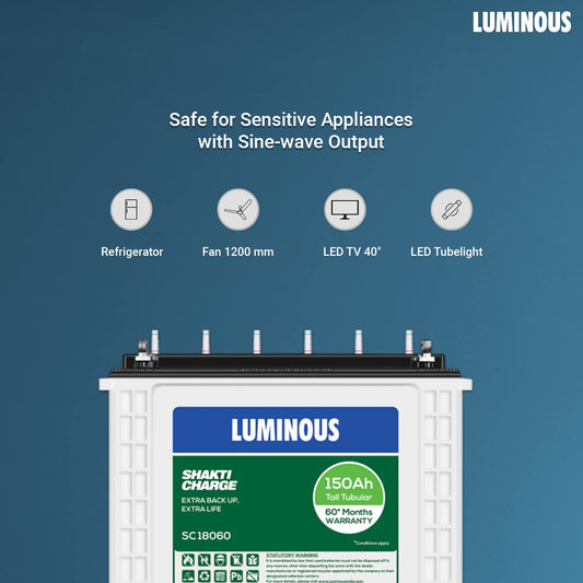 Luminous SC18060 150Ah Shakti Charge Tall Tubuar Battery 60*Month Warranty