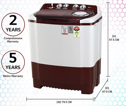 LG 5 Star Semi-Automatic Top Loading Washing Machine 7.5 kg  (P7515SRAZ, Burgundy, Roller Jet Pulsator)
